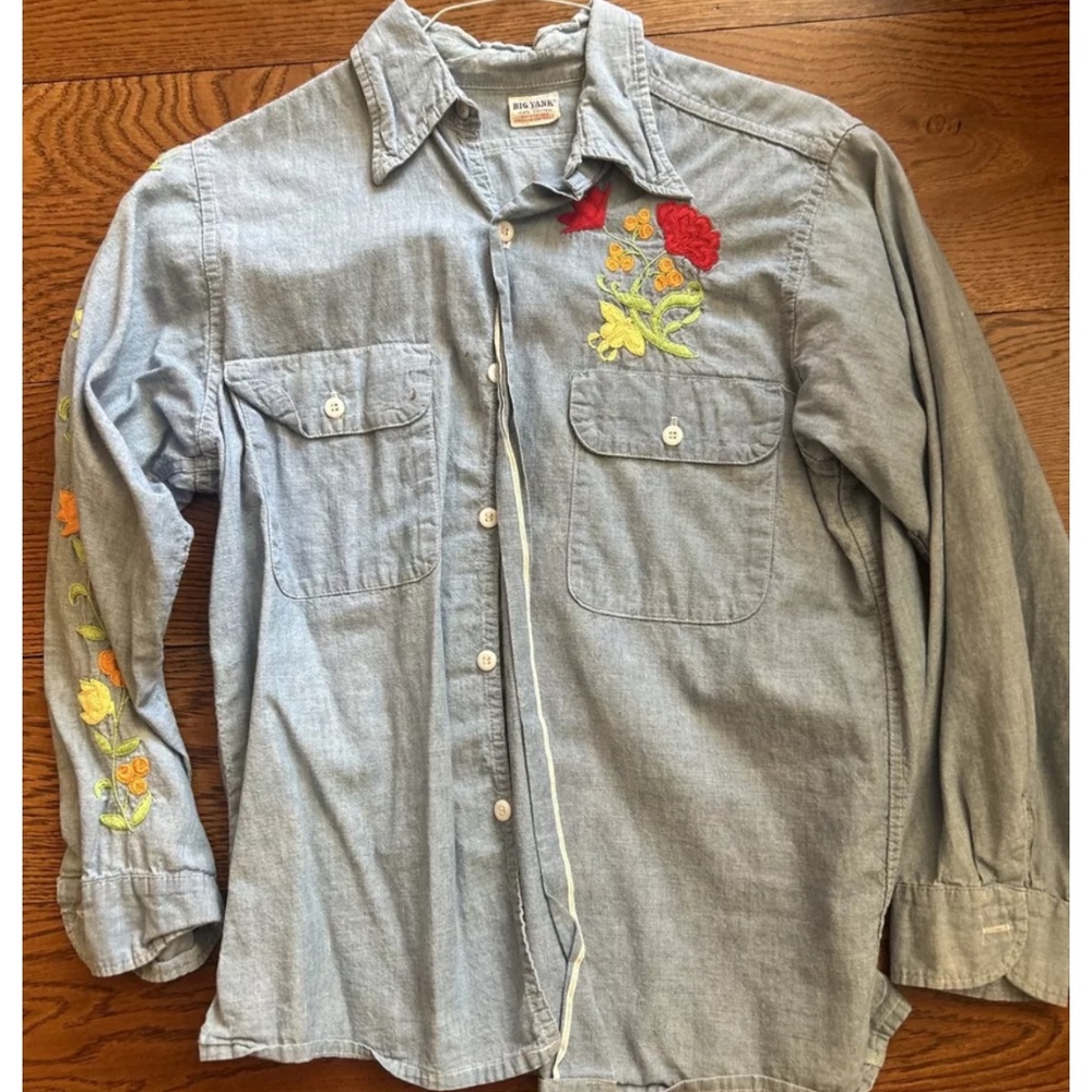 Vintage Selvedge embroidered  Sanforized Chambray Top Small-medium